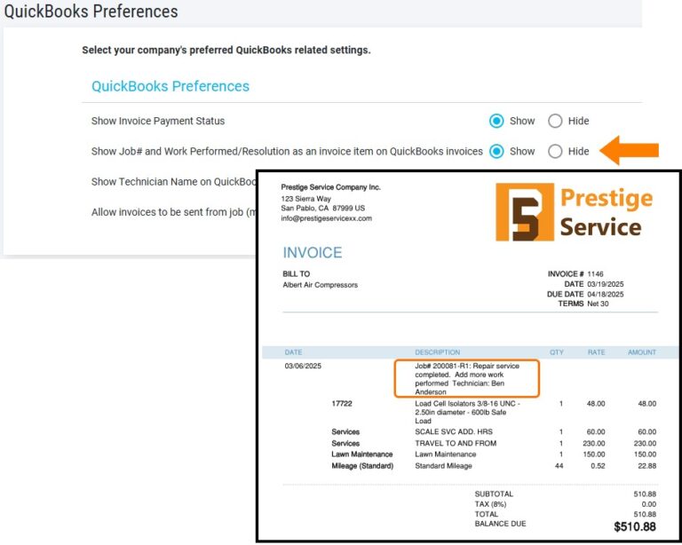 Show Service Work Performed