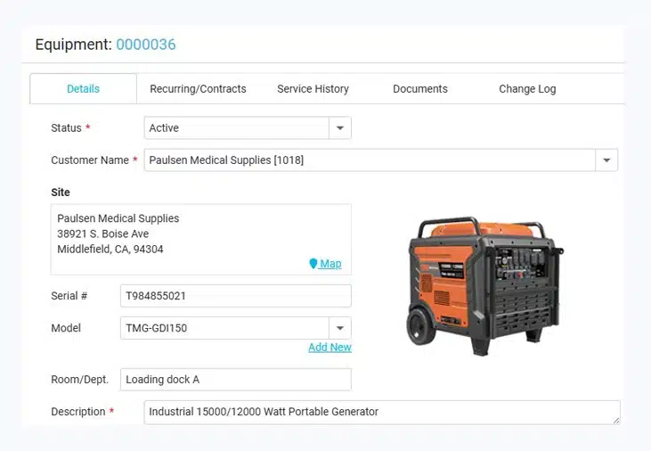 Generator Maintenance Software Asset Details