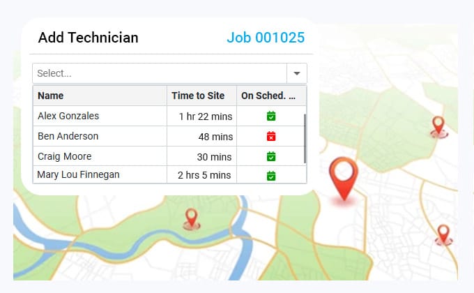 See technician travel time to site for service scheduling