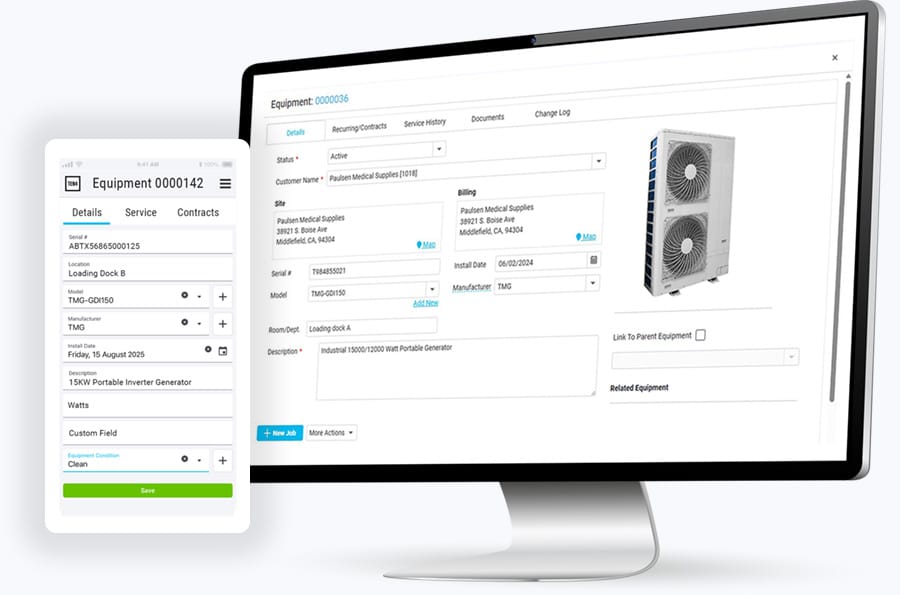 HVAC equipment service software