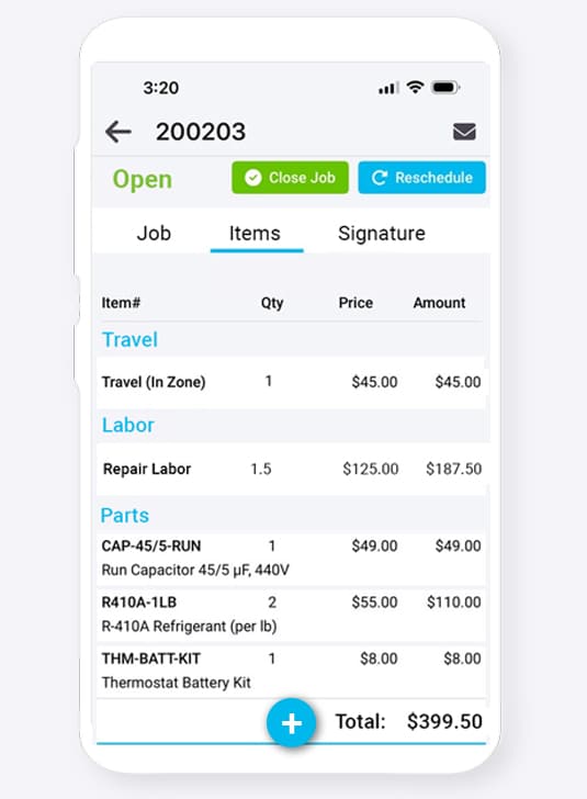 Inventory management on field service app