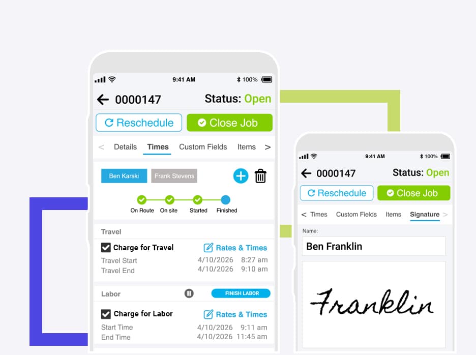 Mobile work order screen in field service app